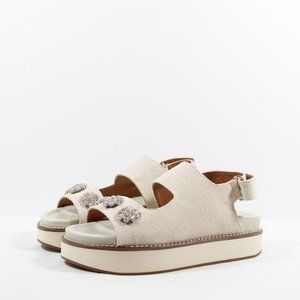 GANNI Juta Slingback Sandals with Crystal - Beige 37EU